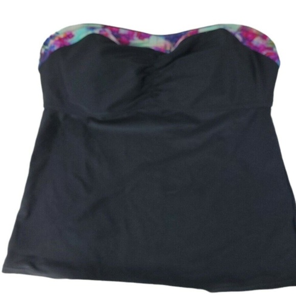 Athleta Size 36 B/C Strapless Multiway Black Watercolor Trim Tankini 3237 - Picture 2 of 9